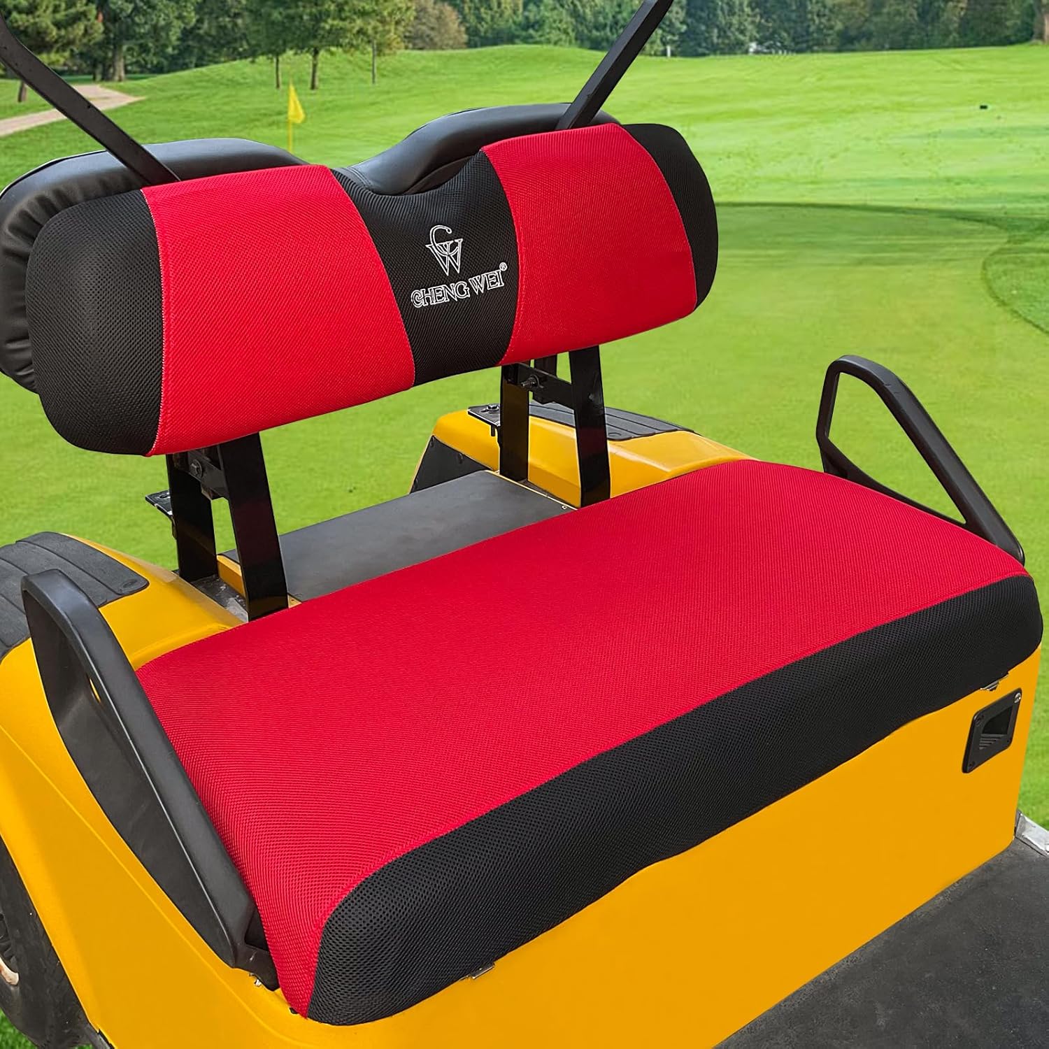 Golf Cart Seat Covers Fit for EZGO TXT RXV Club Car DS After 2000 Front Standard Seat,Stretchy Breathable Fabric Washable (Red&Black)