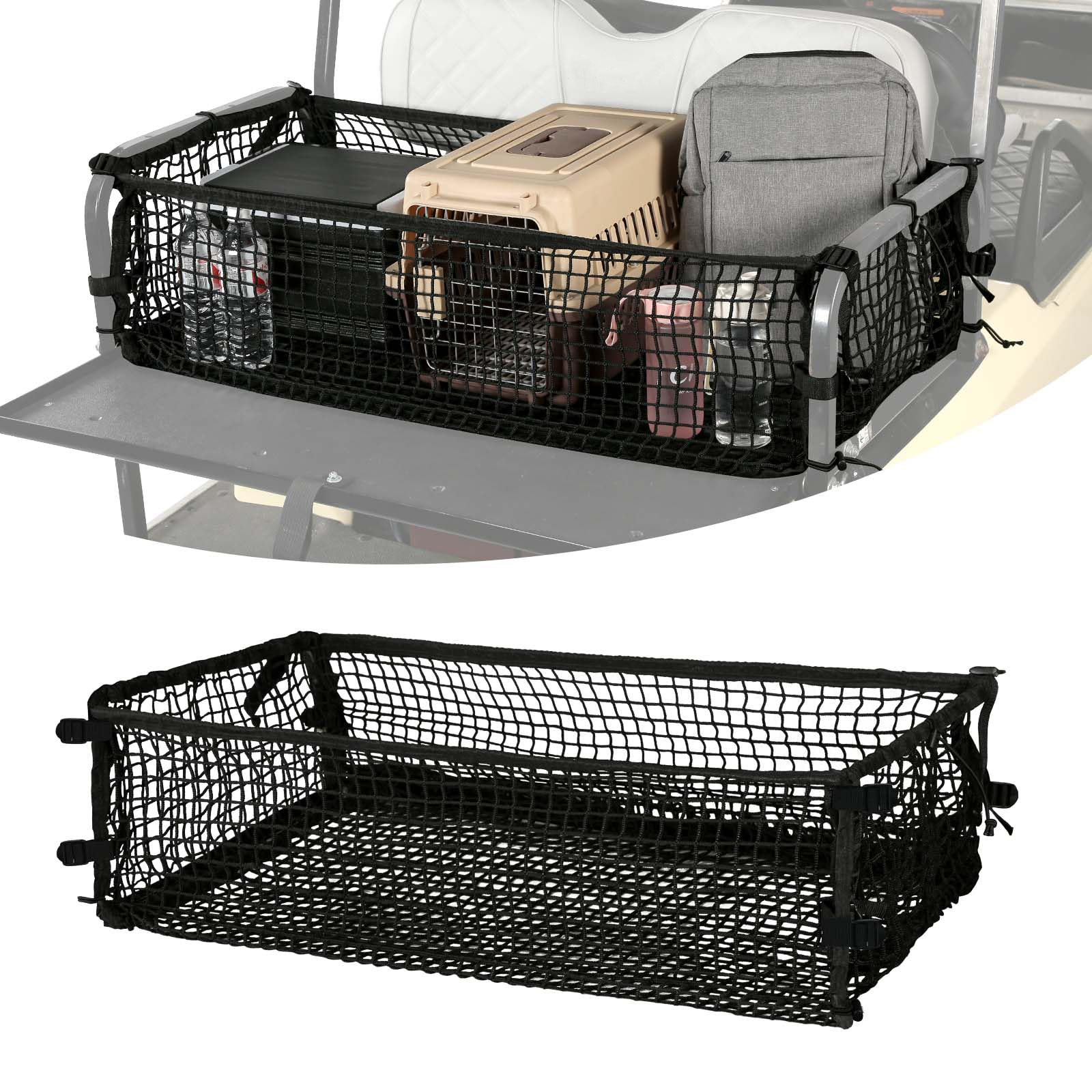 4 Passenger Golf Cart Cargo Net for Club Car EZGO Yamaha Adjustable Elastic Storage Net Black Washable Grocery Shopping Bag