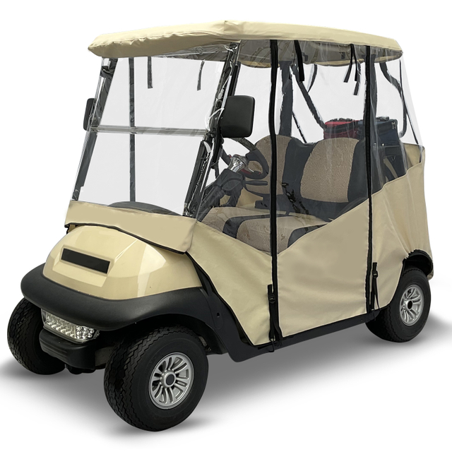 2 Passenger Golf Cart Driving Enclosure for Club Car Precedent & Tempo,Waterproof Windproof Transparent Window Golf Cart Rain Cover(Beige)