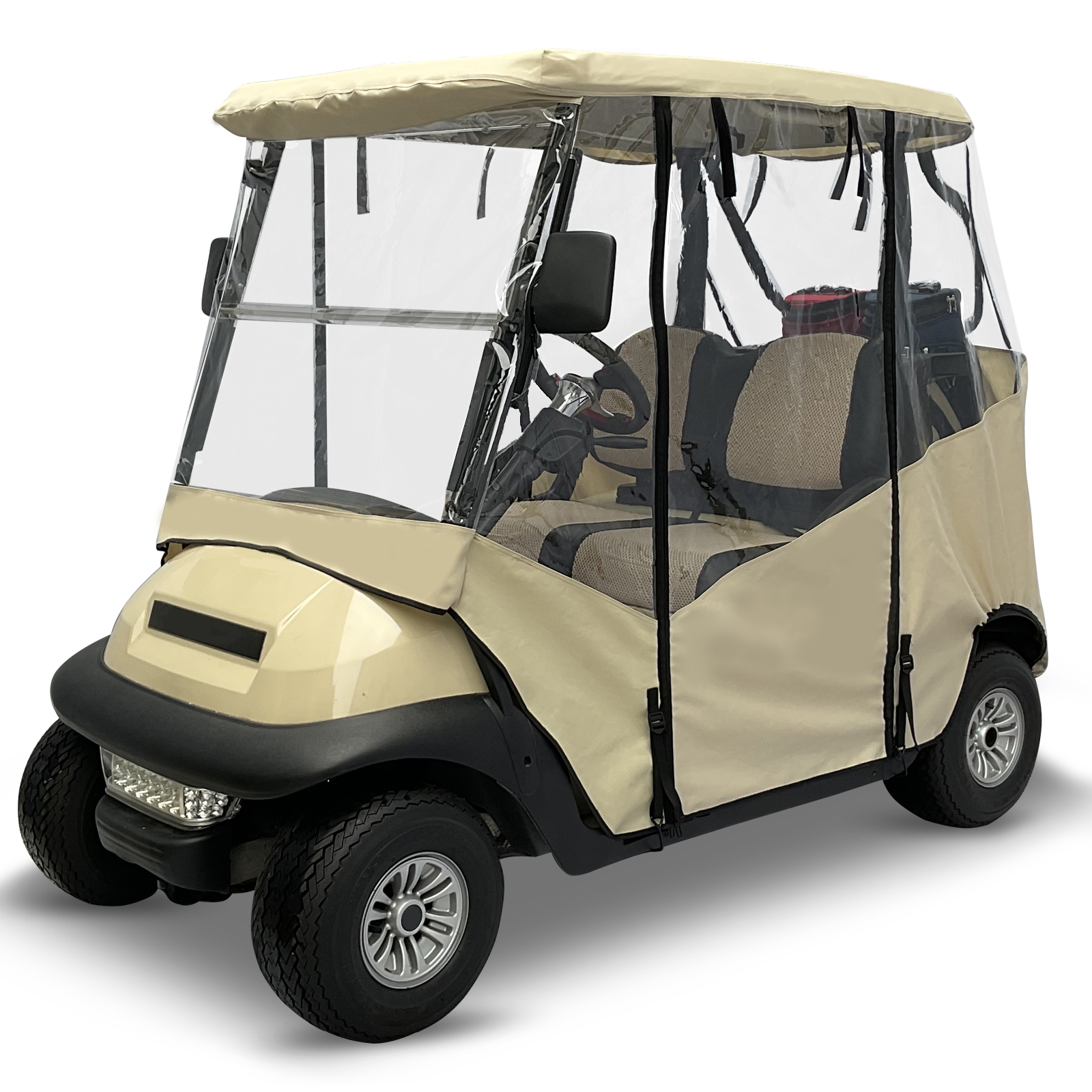 2 Passenger Golf Cart Driving Enclosure for Club Car Precedent & Tempo,Waterproof Windproof Transparent Window Golf Cart Rain Cover(Beige)