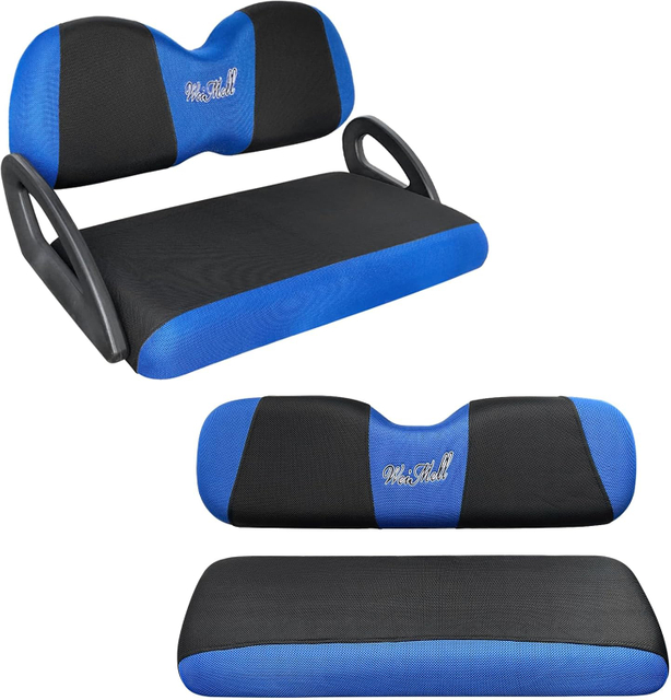 Golf Cart Seat Covers Front and Rear Set Fit for Club Car Precedent Tempo Yamaha G29 Front Seat and Aftermarket Back Seat Covers （Black & Blue )