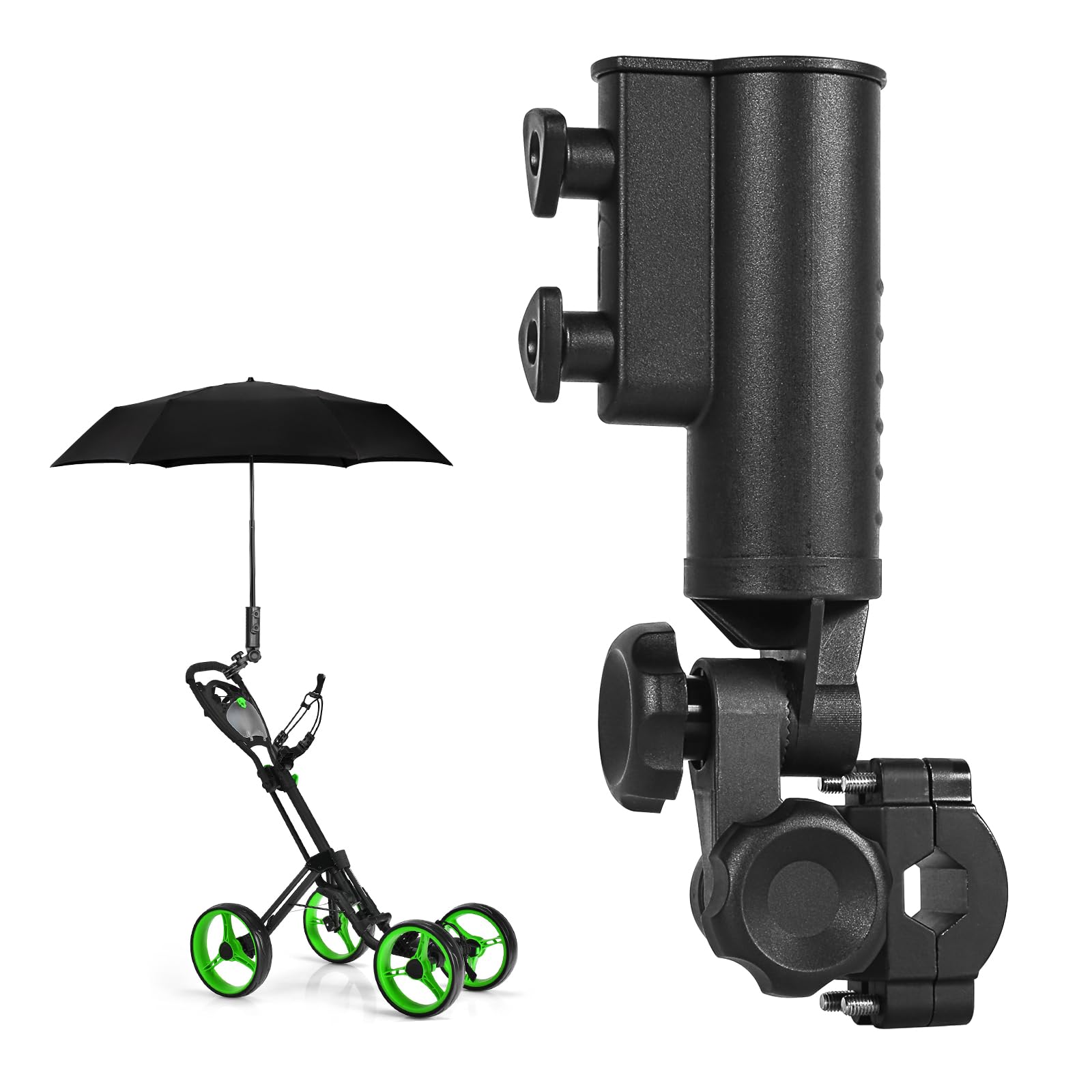 Heavy-duty Golf Push Cart Umbrella Holder 180° Adjustable for Stroller Bicycle Bike Wheelchair Mobility Scooter Beach Chair Windproof Universal Umbrella Bracket