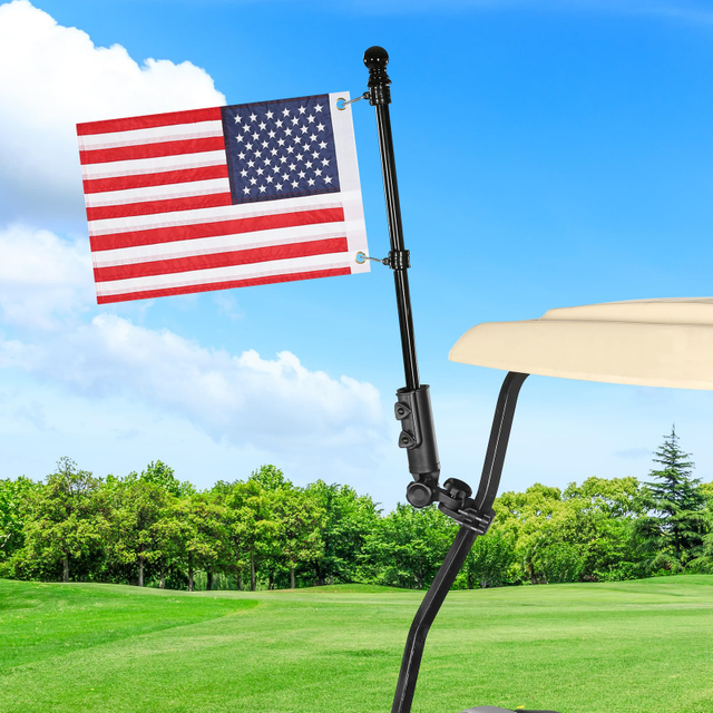Golf Cart Flag Holder with USA Flag Pole Mount Kit Set Fit for EZGO TXT RXV Club Car Precedent Tempo DS Yamaha Boat Heavy Duty Windproof Bracket Set (with Flag 12x18 Inch)