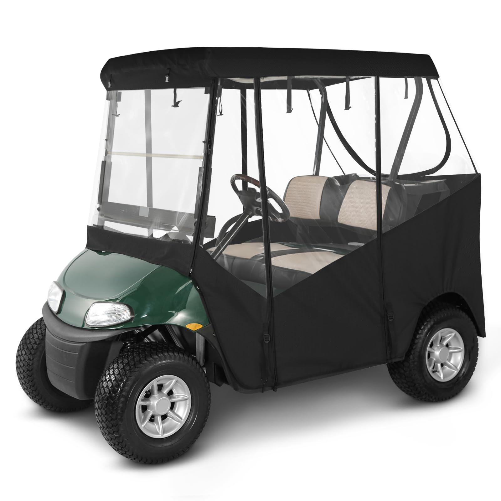 Golf Cart Enclosure for 2 Passenger for Precedent / Tempo / Onward / TXT / RXV / G29, Waterproof Windproof Driving Rain Cover with 4-Sided Clear Windows Roll-Up Zipper Door 