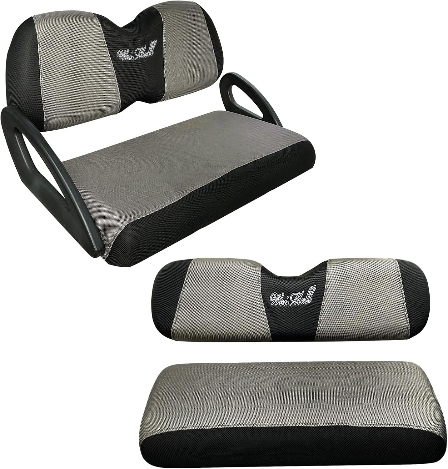 Golf Cart Seat Covers Front and Rear Set Fit for Club Car Precedent Tempo Yamaha G29 Front Seat and Aftermarket Back Seat Covers Grey&Black