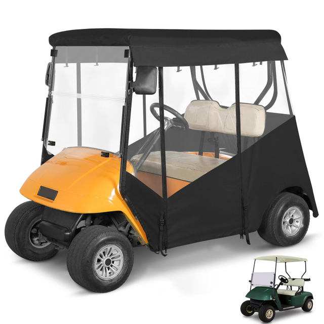 Golf Cart Enclosure No Windshield Curtain Rain Cover 2 Passenger for EZGO TXT Short Roof(Black)