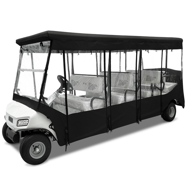 Golf Cart Enclosure for 8 Passenger for Club Car Villager, Waterproof Windproof Driving Rain Cover with 4-Sided Clear Windows Roll-Up Zipper Door