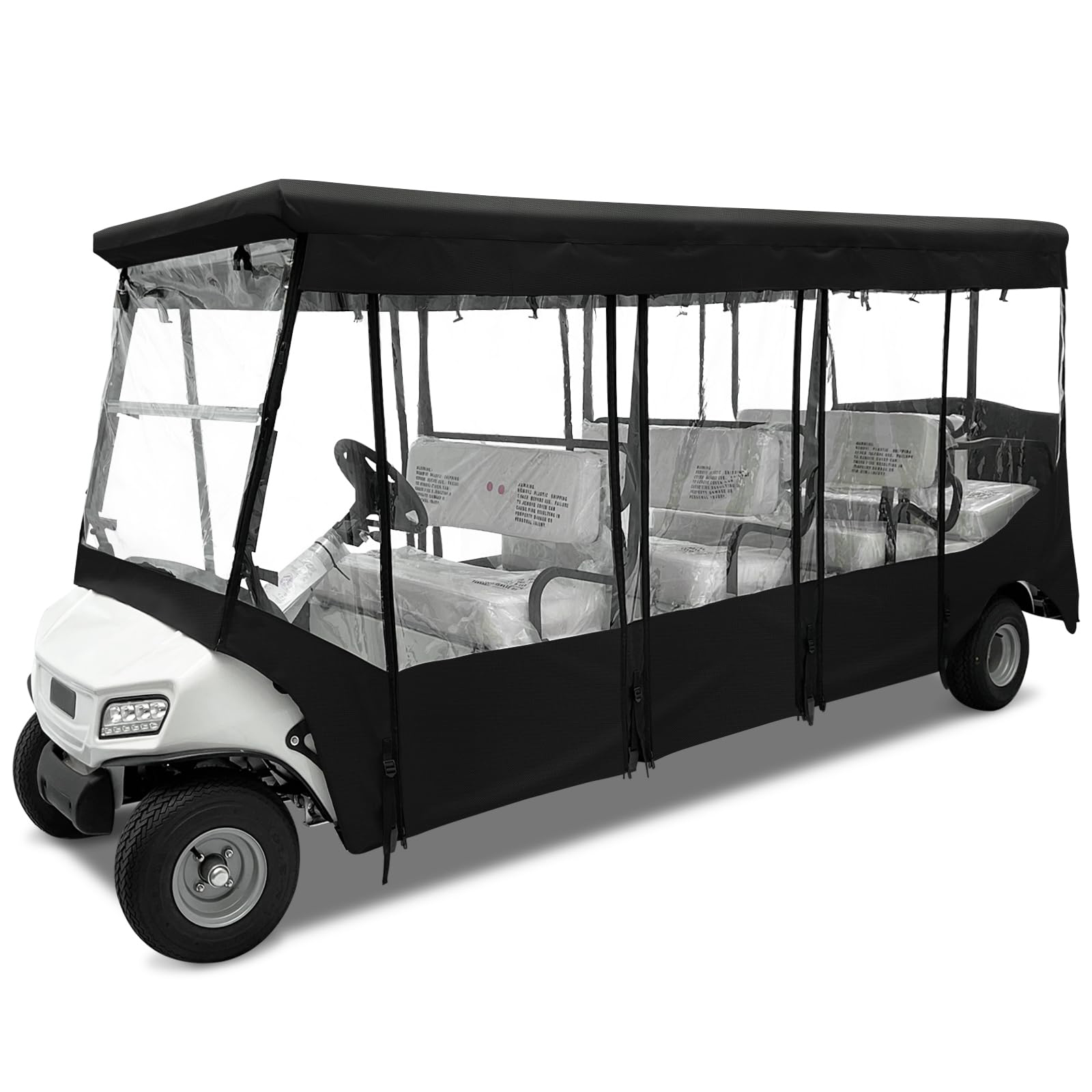 Golf Cart Enclosure for 8 Passenger for Club Car Villager, Waterproof Windproof Driving Rain Cover with 4-Sided Clear Windows Roll-Up Zipper Door