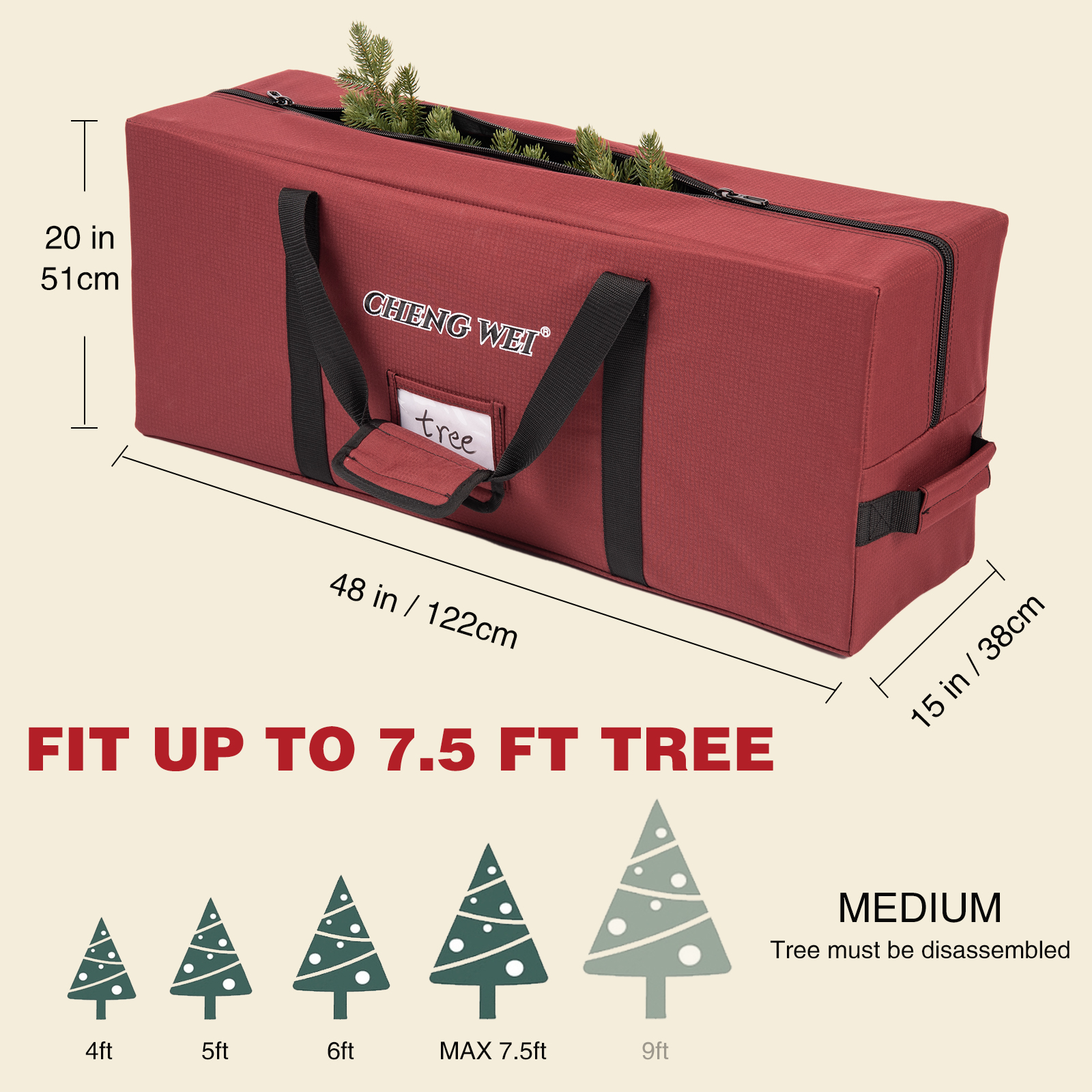 Square Pattern Tree Storage Bag-7.5FT