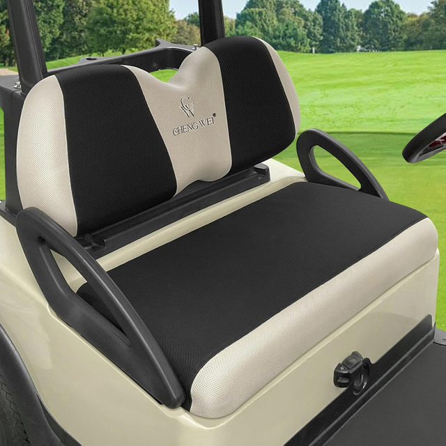 Golf Cart Seat Covers Fit for Club Car Precedent Tempo Yamaha G29 Front Standard Seat,Stretchy Breathable Fabric Washable (Black&Beige)