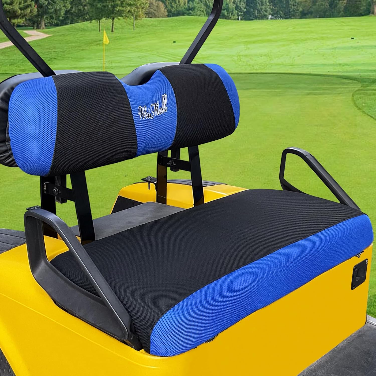 Golf Cart Seat Covers Fit for EZGO TXT EZGO RXV Club Car DS 2000-Up Front Seat Covers Stretchy Breathable Washable（Black & Blue )