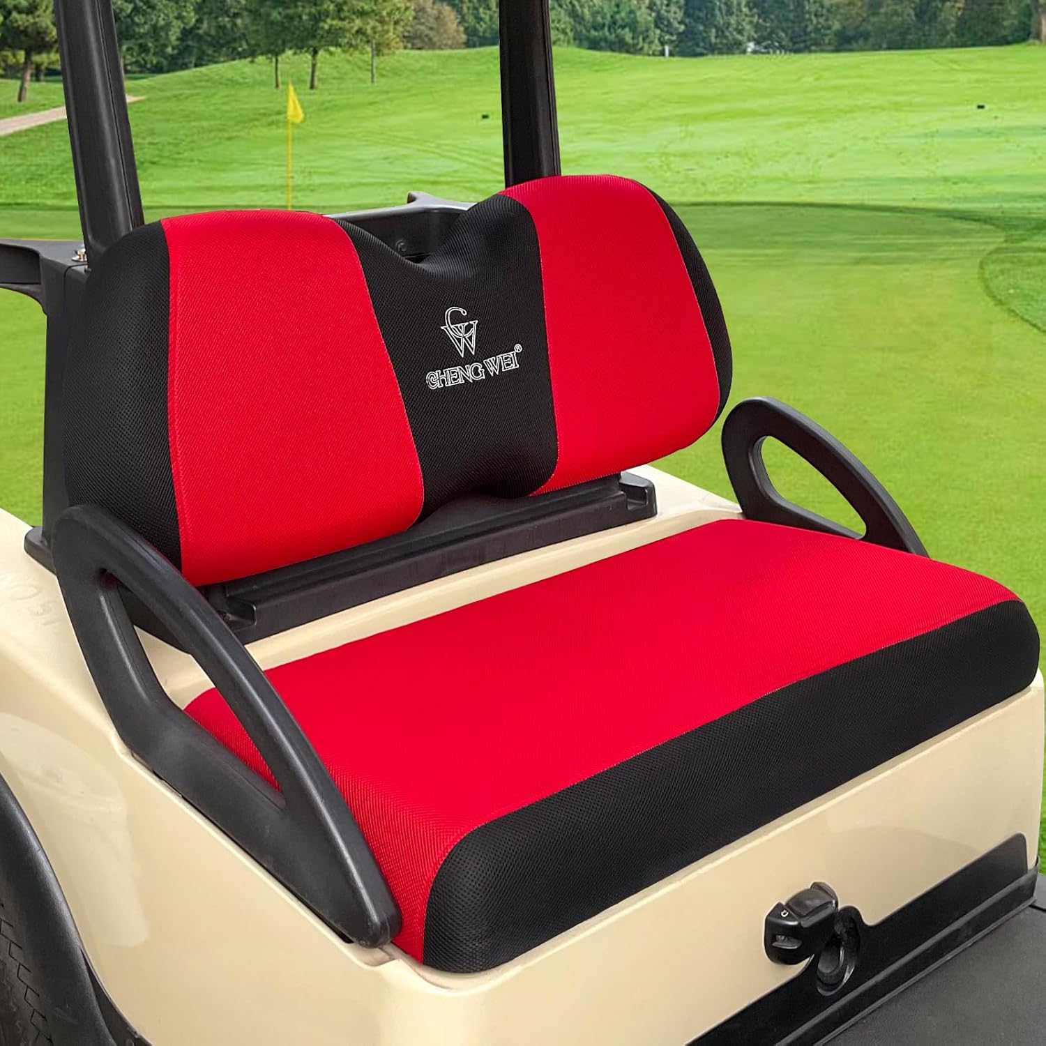 Golf Cart Seat Covers Fit for Club Car Precedent Tempo Yamaha G29 Front Standard Seat,Stretchy Breathable Fabric Washable (Red&Black)