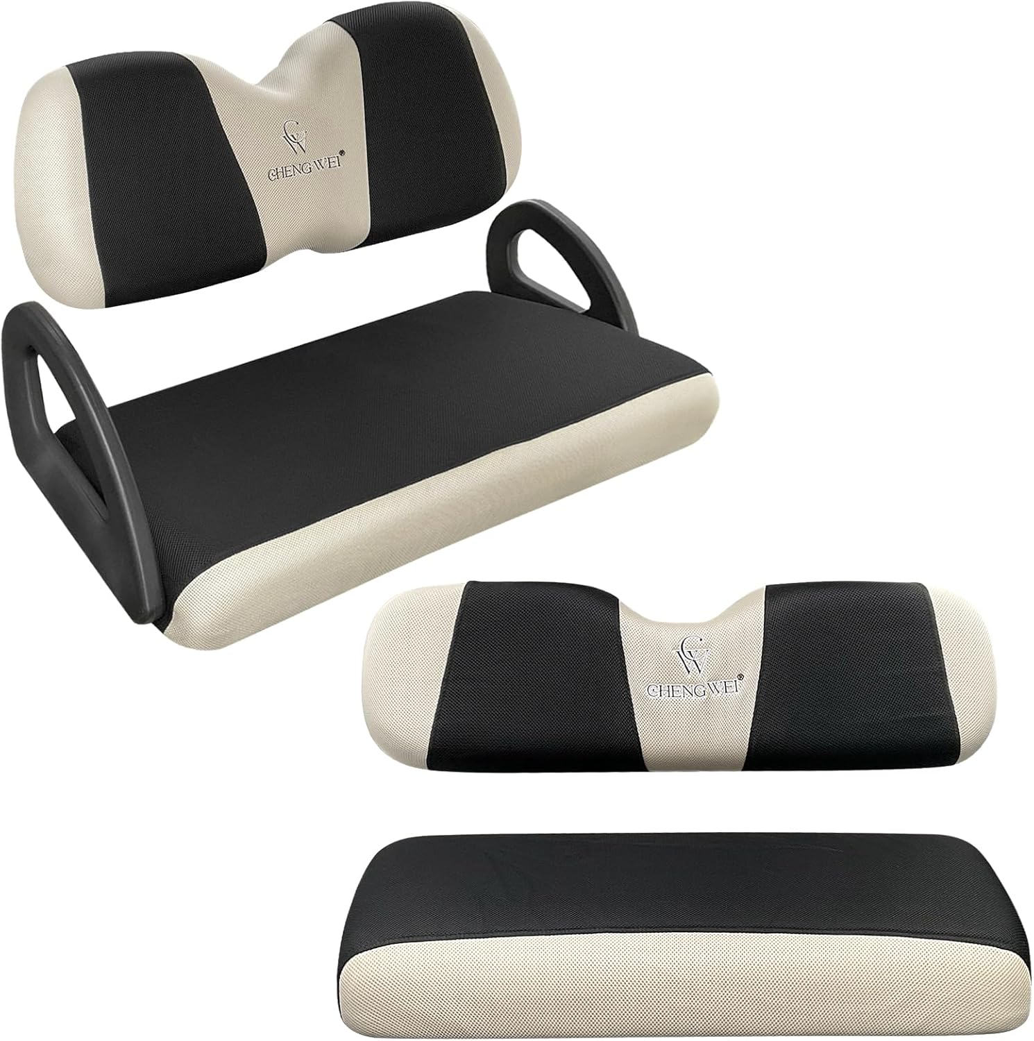 Golf Cart Seat Covers Kit,Front and Rear Seat Covers for Club Car Precedent Tempo and Yamaha G29 Seat Covers Ordinary Seat（Black&Beige）