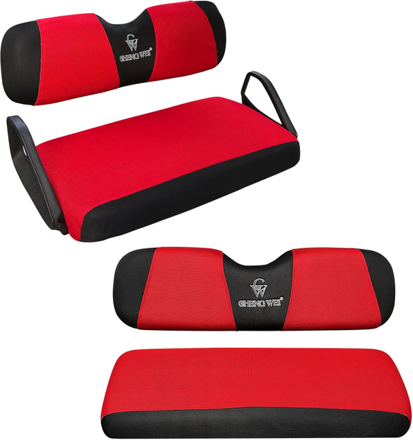Golf Cart Seat Covers Kit,for EZGO TXT RXV and Club Car DS 2000 UP Front and Rear Seat Covers Stretchy Breathable Washable（Red&Black）