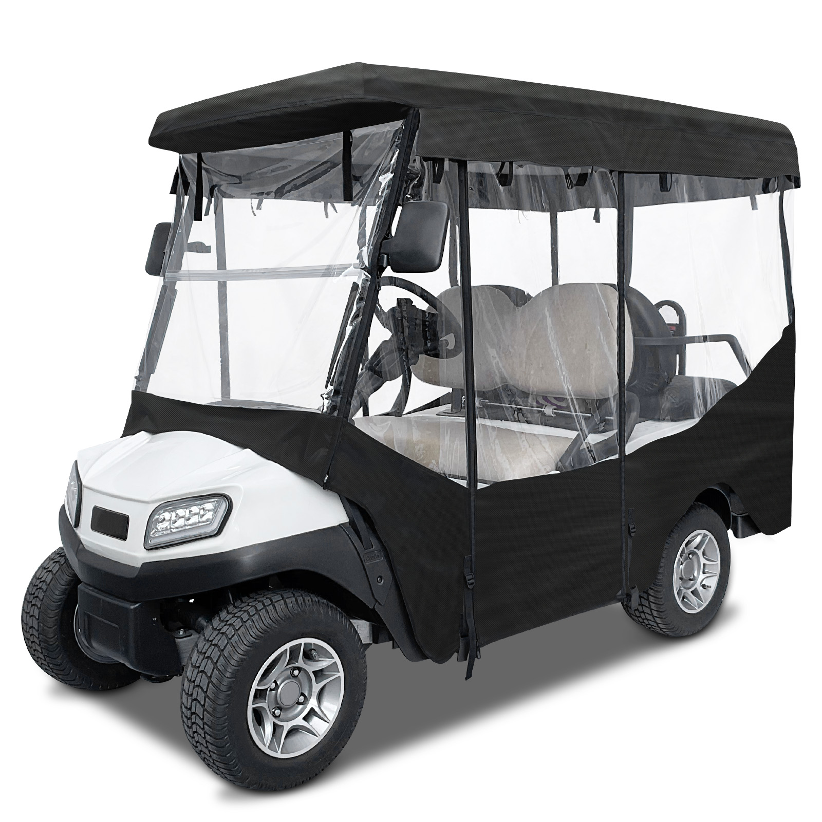 Golf Cart Enclosure Rain Cover 4 Passenger for Club Car Tempo&Onward Extended Roof(Black)