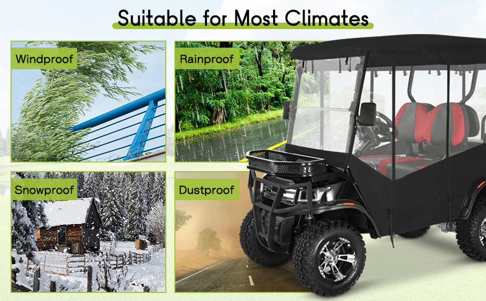 Golf Cart Enclosure Rain Cover 4 Passenger for EDACAR TERRAIN Extended Roof (2)