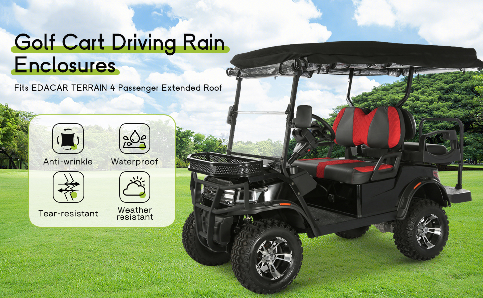 Golf Cart Enclosure Rain Cover 4 Passenger for EDACAR TERRAIN Extended Roof (3)