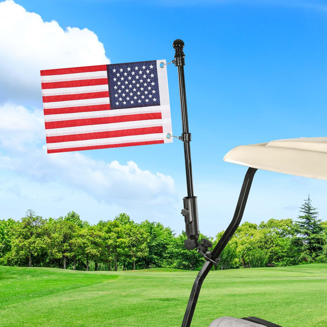 Golf Cart Flag Holder for Club Car Precedent DS Tempo Onward EZGO TXT RXV Yamaha Flag Pole Mount Kit Set with USA Flags (12 x 18 Inch) Golf Cart Accessories