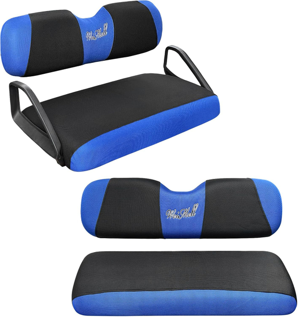 Golf Cart Seat Covers Front and Rear Seat Cushion Covers Fit for EZGO TXT RXV Club Car DS 2000-Up Stretchy Breathable Washable（Black & Blue )
