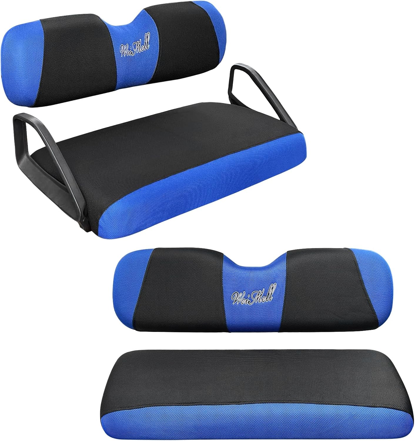 Golf Cart Seat Covers Front and Rear Seat Cushion Covers Fit for EZGO TXT RXV Club Car DS 2000-Up Stretchy Breathable Washable（Black & Blue )