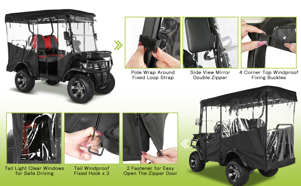 Golf Cart Enclosure Rain Cover 4 Passenger for EDACAR TERRAIN Extended Roof (4)