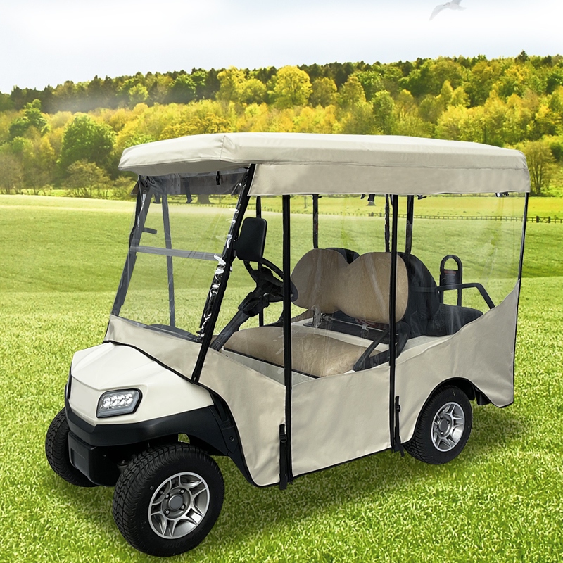 Golf Cart Driving Enclosures for Club Car TEMPO 4 Passenger,Waterproof Windproof Clear PVC Windows Golf Cart Rain Cover(Beige)