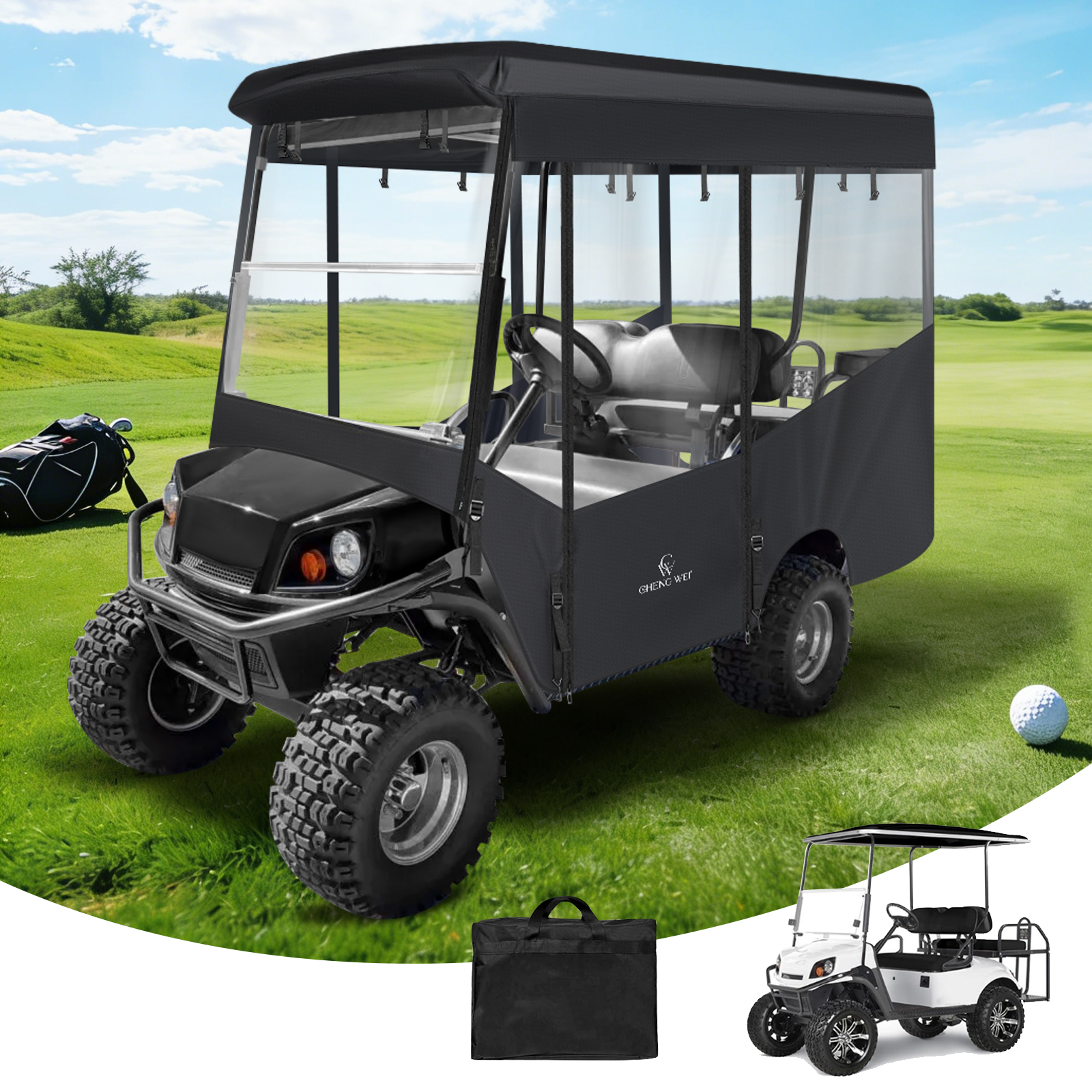 4 Passenger Golf Cart Enclosure for EZGO Express S4 2+2 Seater Long Roof